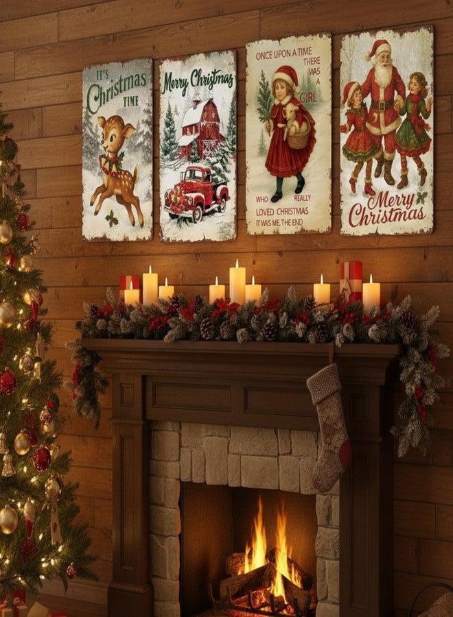 Otoolling 4 Pcs Vintage Christmas Wall Sign Metal Red Truck Little Girl Plaque Sign Decorations Santa Claus Elk Wall Art for Home Coffee Shop Retro Christmas Decor, 8 x 12 Inch - Image 4